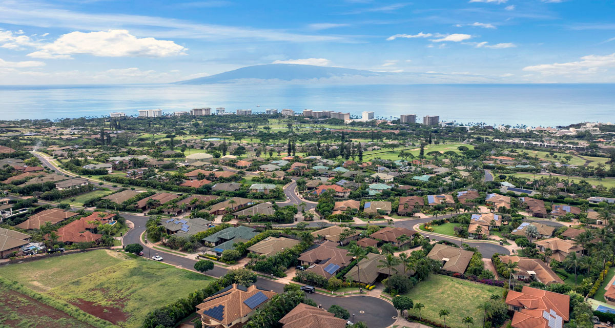 Aerial view of Kaanapali bordering the Pacific Ocean on West Maui, Hawaii.